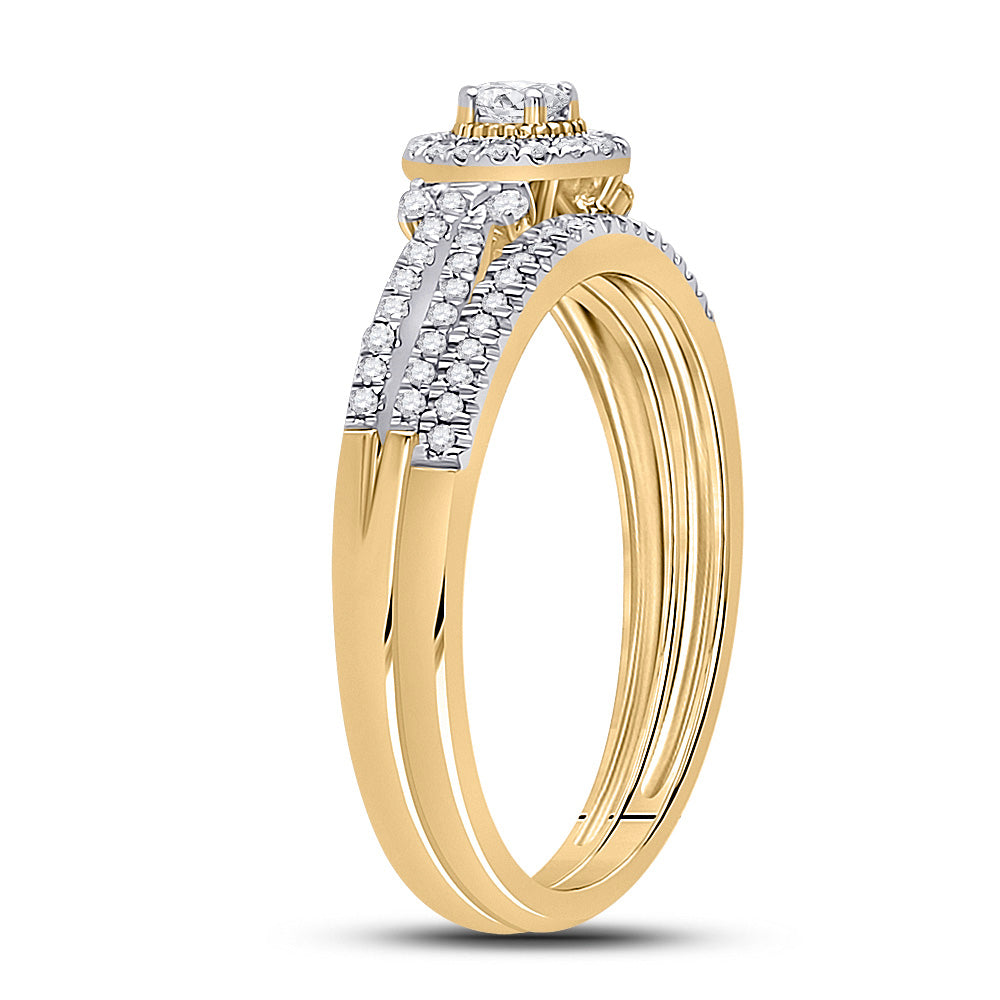 10K Yellow Gold Round Diamond Bridal Wedding Ring Band Set 1/3 Cttw, Womens Size: 5-10