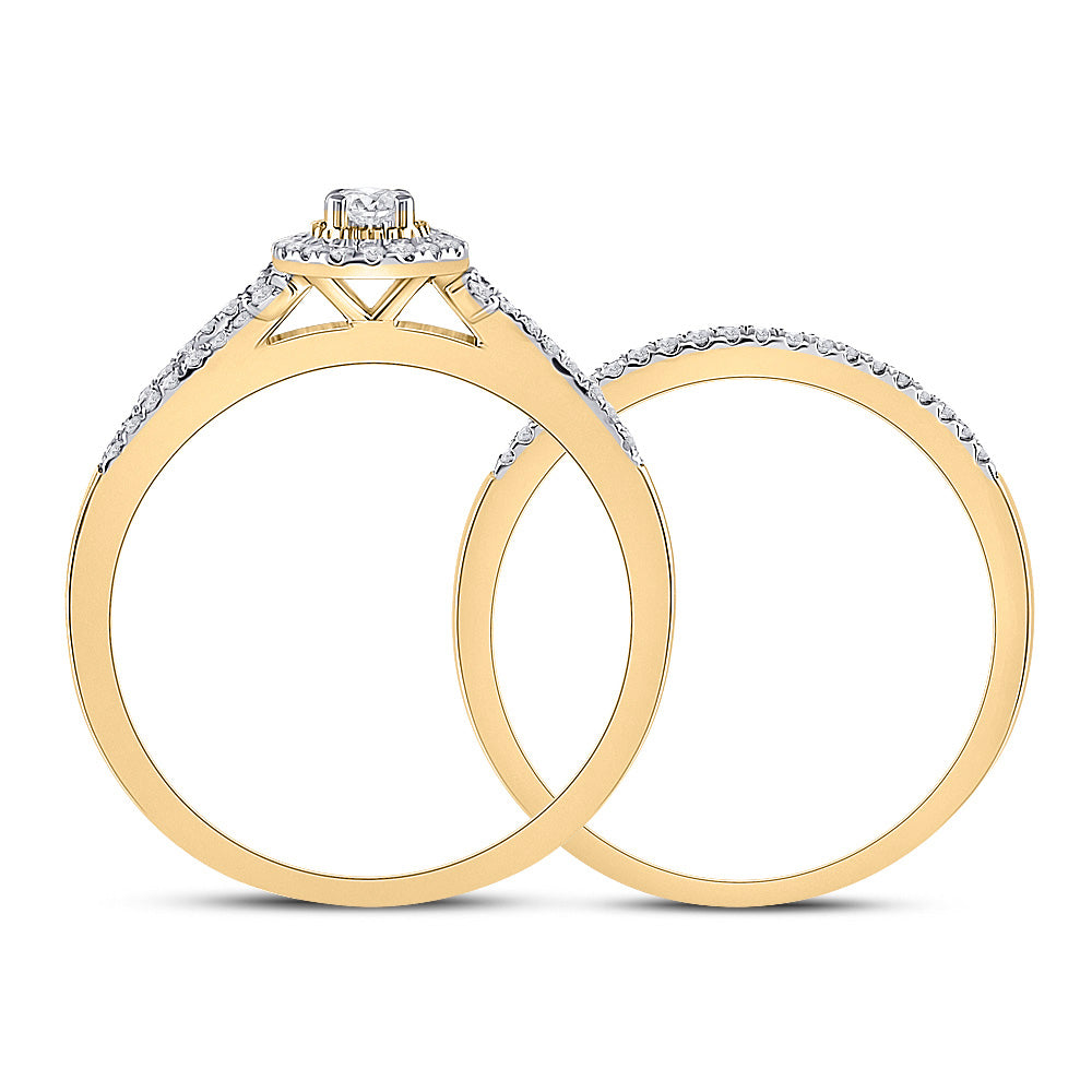 10K Yellow Gold Round Diamond Bridal Wedding Ring Band Set 1/3 Cttw, Womens Size: 5-10