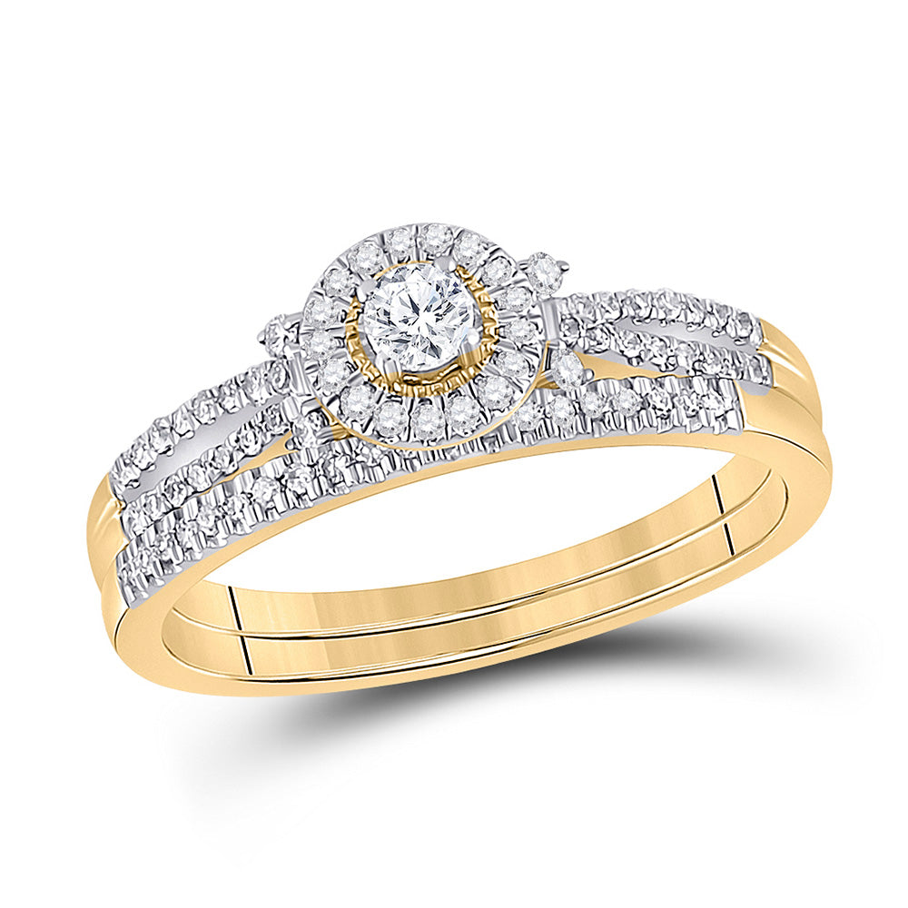 10K Yellow Gold Round Diamond Bridal Wedding Ring Band Set 1/3 Cttw, Womens Size: 5-10