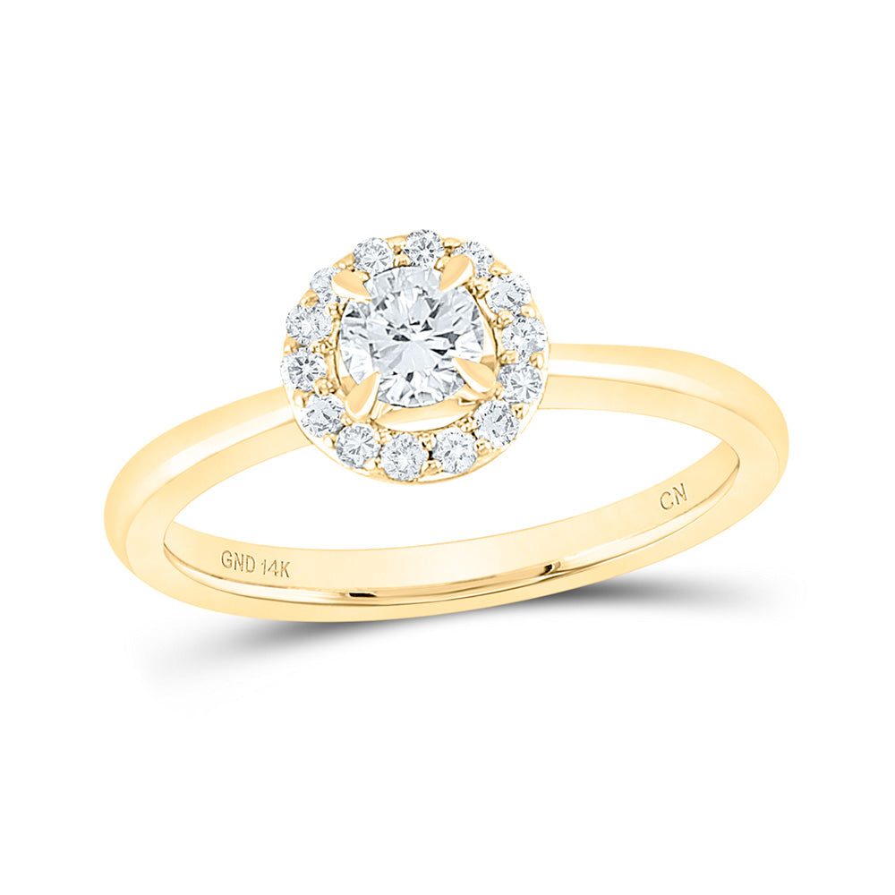 14K Yellow Or White Gold Round Diamond Halo Bridal Wedding Engagement Ring 1/2 Cttw, Womens Size: 5-10