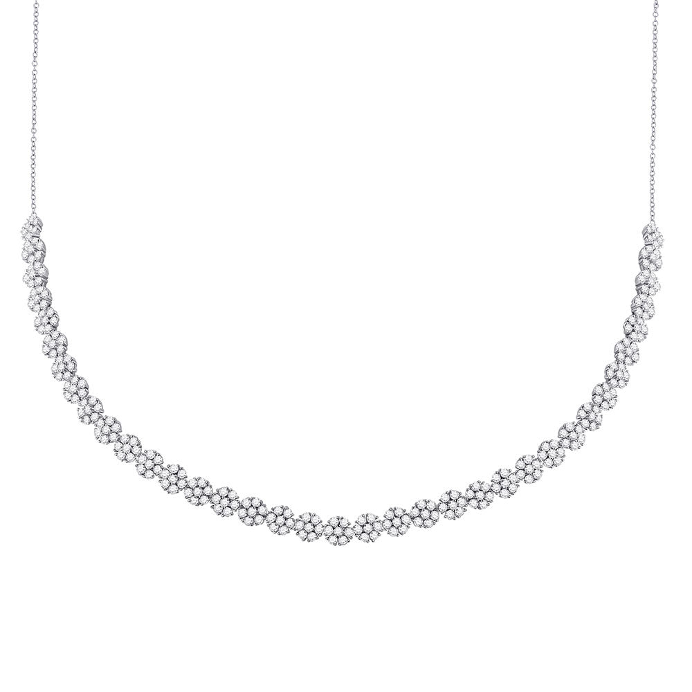 14K White Gold Womens Round Diamond Flower Cluster Necklace 4-1/2 Cttw, Length: 17.99 In