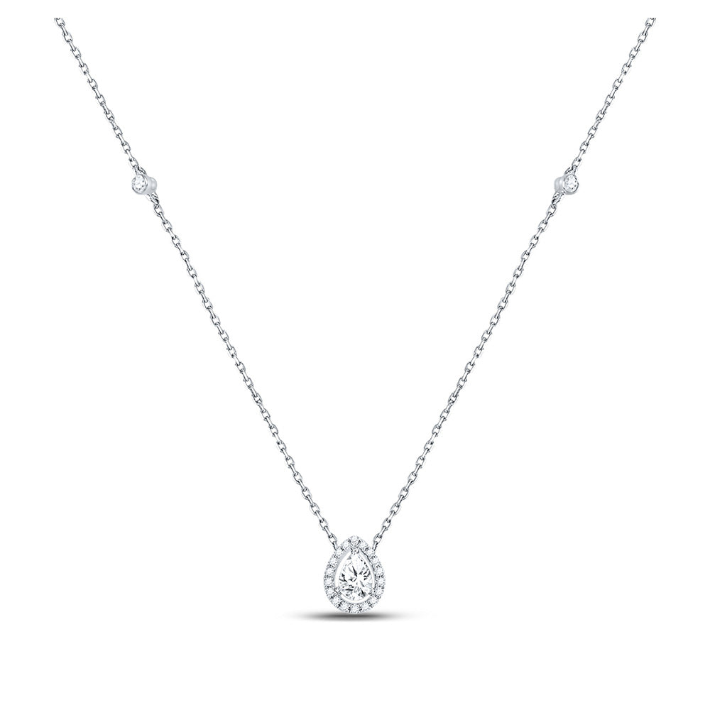 14K White Gold Womens Pear Diamond Fashion Teardrop Necklace 1/2 Cttw, Length: 17.99 In