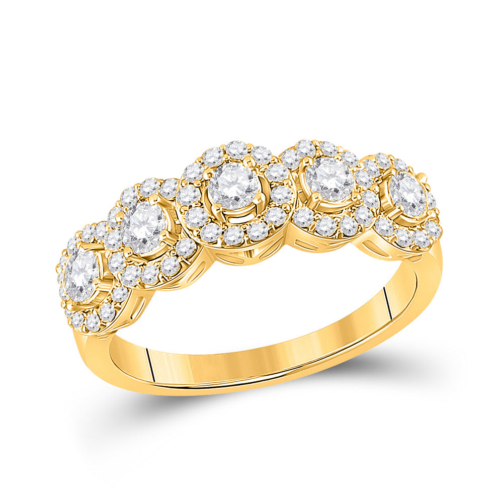 14K Yellow Gold Womens Round Diamond 5-Stone Anniversary Ring 1 Cttw, Womens Size: 5-10