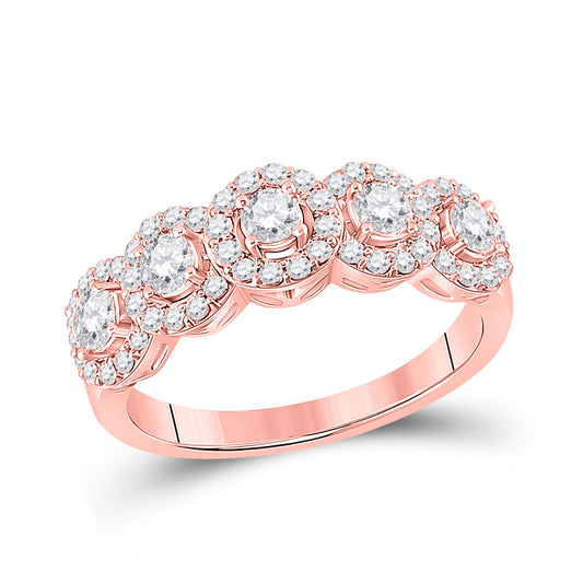 14K Rose Gold Womens Round Diamond 5-Stone Anniversary Ring 1 Cttw, Womens Size: 5-10