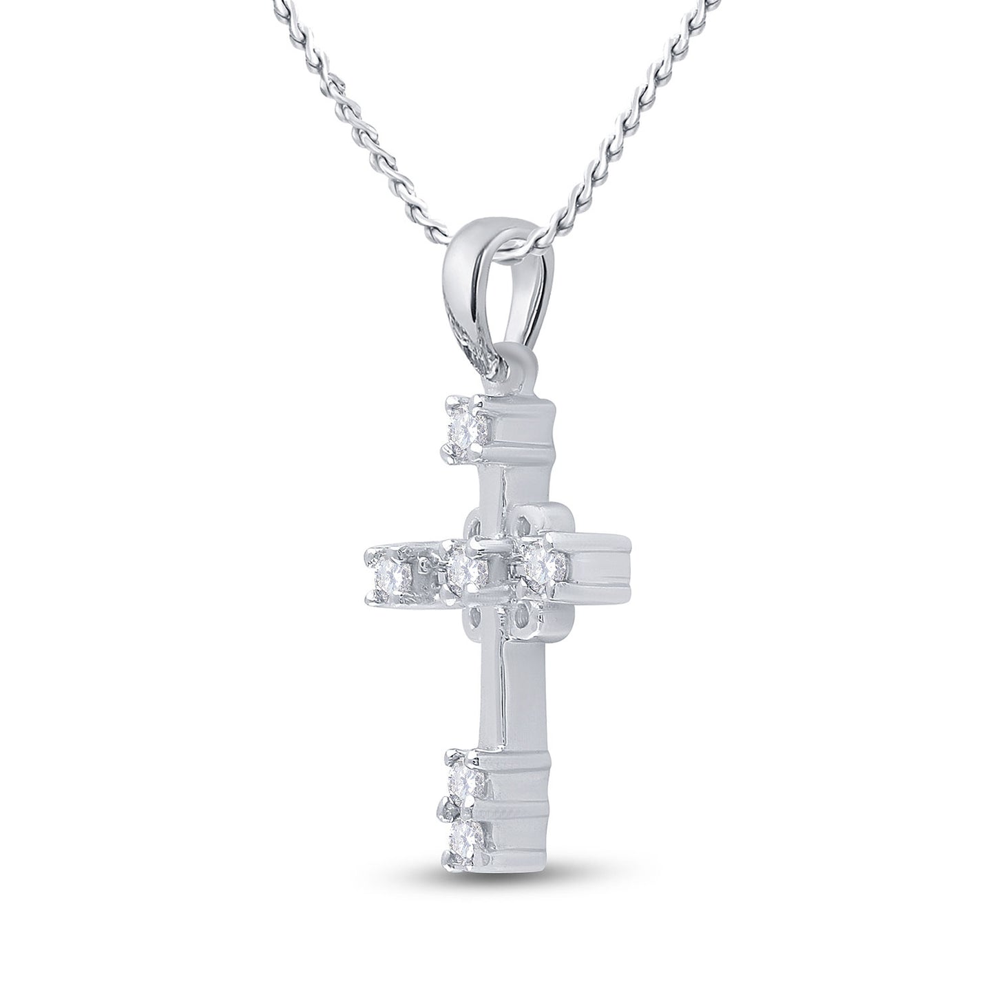 10K White Gold Womens Round Diamond Cross Pendant 1/10 Cttw