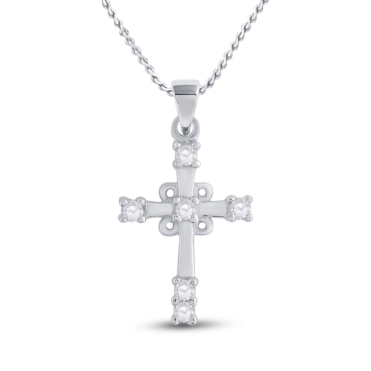 10K White Gold Womens Round Diamond Cross Pendant 1/10 Cttw
