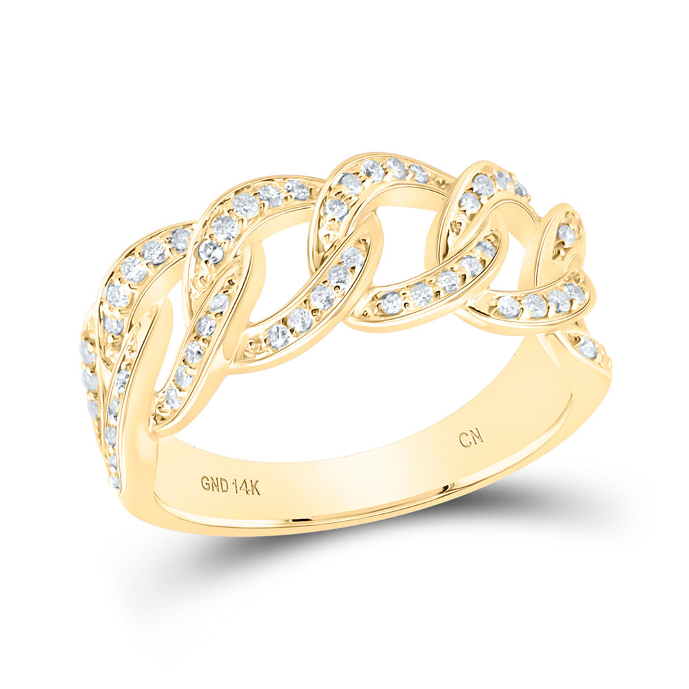 14K Yellow Gold Womens Round Diamond Curb Cuban Link Band Ring 1/3 Cttw, Womens Size: 5-10