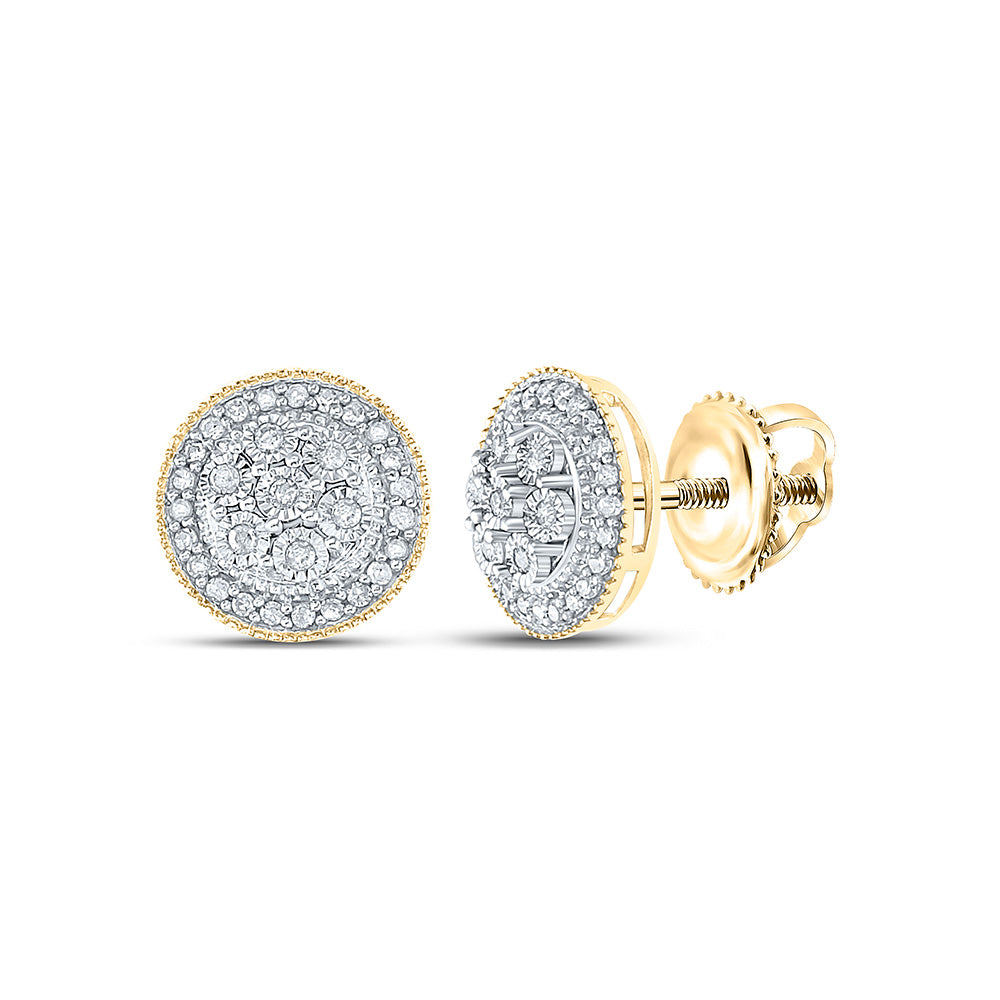10K Yellow Gold Womens Round Diamond Circle Cluster Earrings 1/6 Cttw