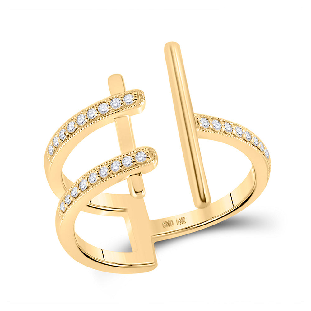 14K Yellow Gold Womens Round Diamond Linear Fashion Ring 1/5 Cttw, Womens Size: 5-10
