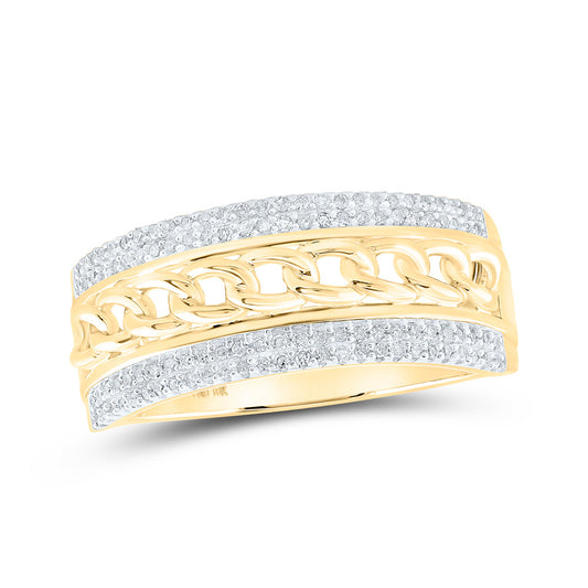 10K Yellow Gold Mens Round Diamond Cuban Link Band Ring 1/3 Cttw, Mens Size: 7-13
