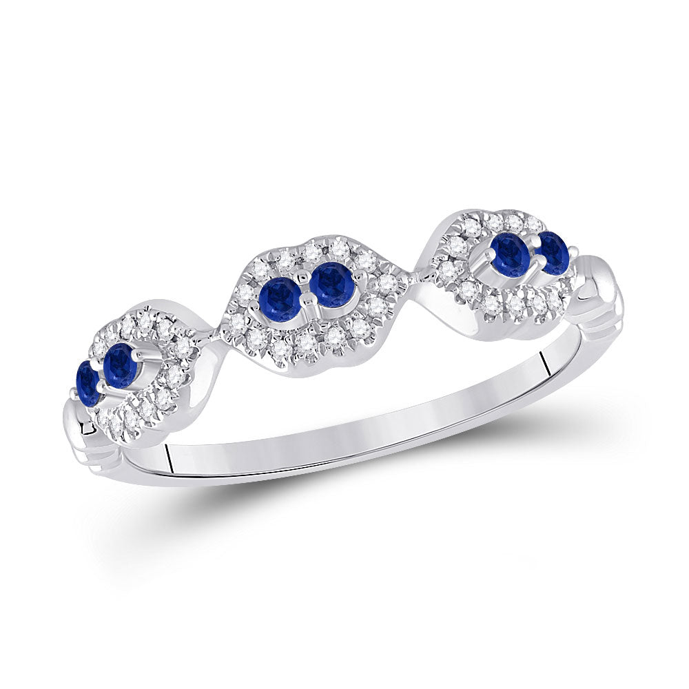 14K White Gold Womens Round Blue Sapphire Diamond Band Ring 1/4 Cttw, Womens Size: 5-10