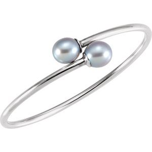 Sterling Silver Pearl 9.5-10.0 Mm Cultured Gray Pearl Flexible Bangle Bracelet, Length: 7 In