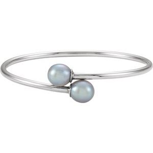 Sterling Silver Pearl 9.5-10.0 Mm Cultured Gray Pearl Flexible Bangle Bracelet, Length: 7 In