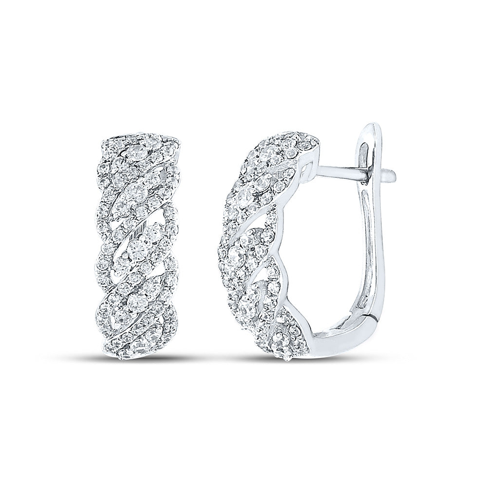 14K Yellow Or White Or Rose Gold Womens Round Diamond Cascading Hoop Earrings