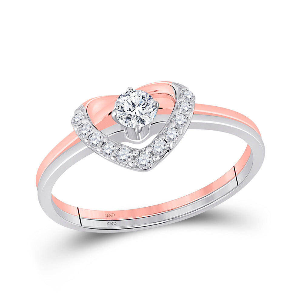 14K Two-tone Gold Heart Diamond Bridal Wedding Ring Band Set 1/4 Cttw, Womens Size: 5-10