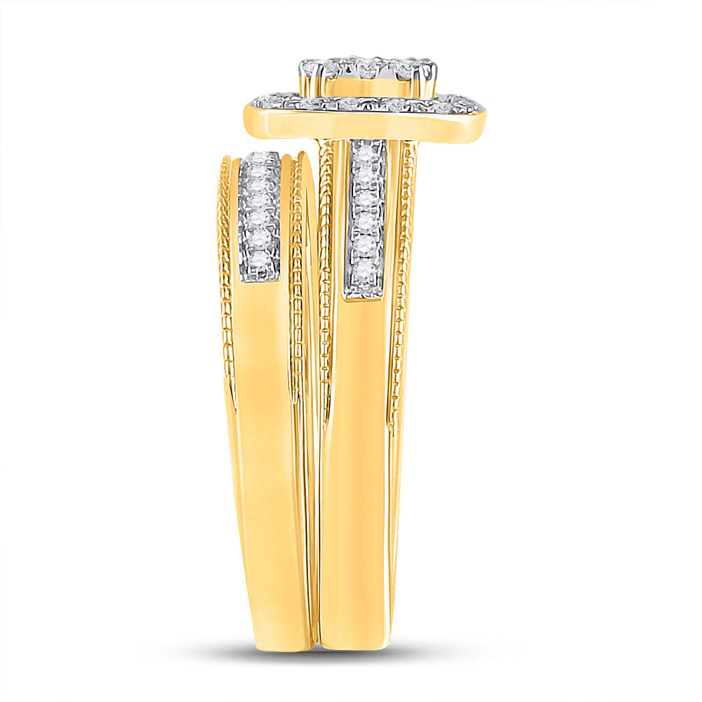 10K Yellow Gold His Hers Round Diamond Square Matching Wedding Set 5/8 Cttw, Womens Size: 5-10, Mens Size: 7-13