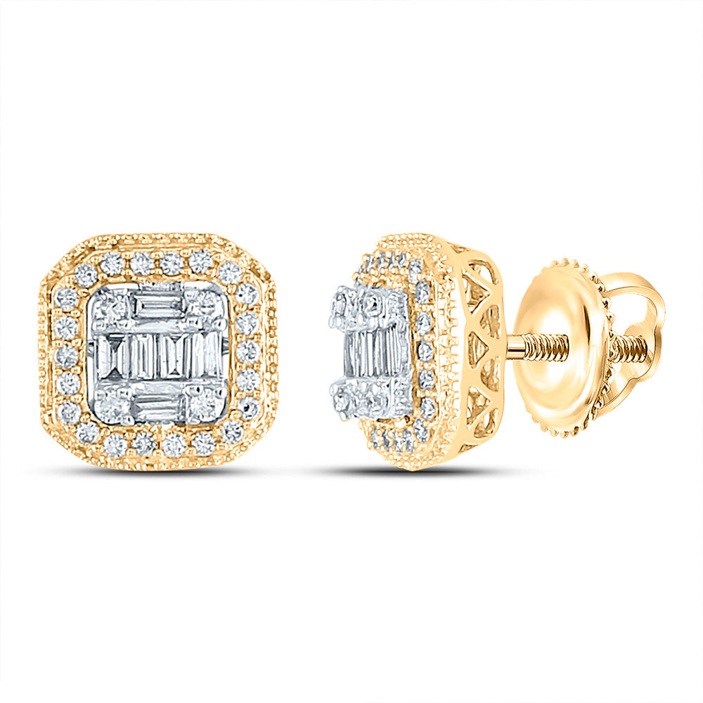 14K Rose Or Yellow Gold Womens Baguette Diamond Cluster Fashion Earrings