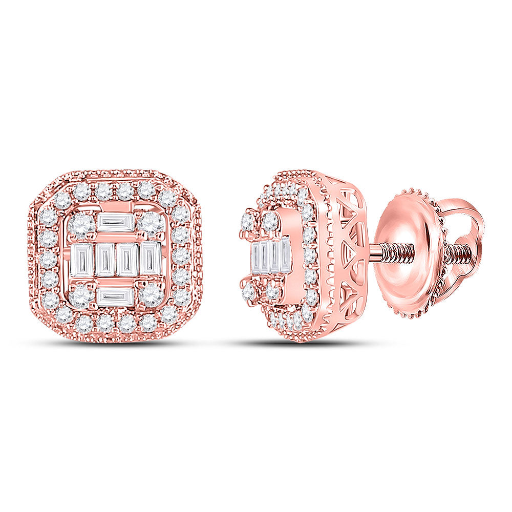 14K Rose Or Yellow Gold Womens Baguette Diamond Cluster Fashion Earrings