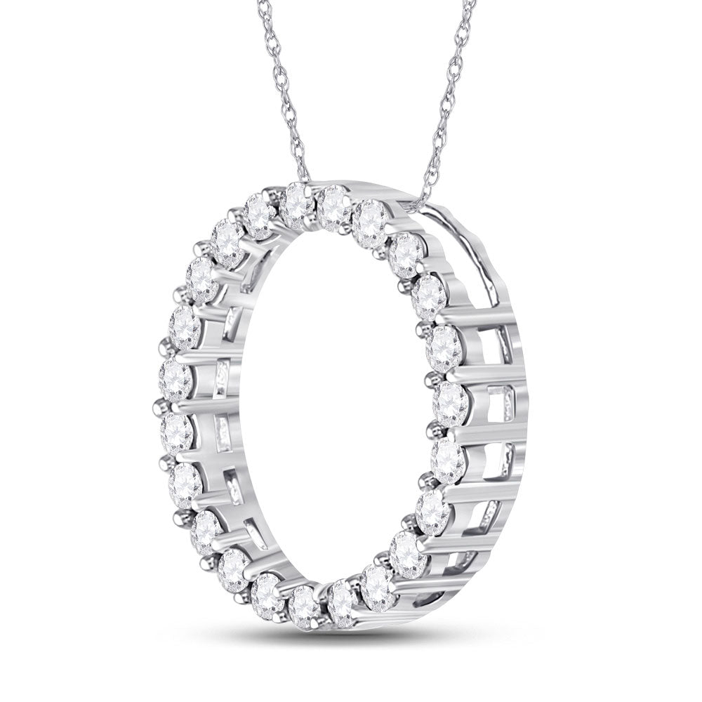 14K White Gold Womens Round Diamond Circle Pendant 1/4 Cttw