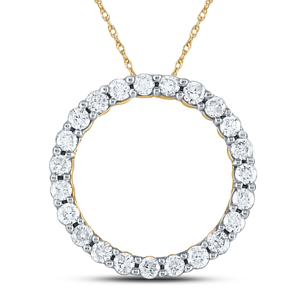 14K Yellow Gold Womens Round Diamond Circle Pendant 1/4 Cttw