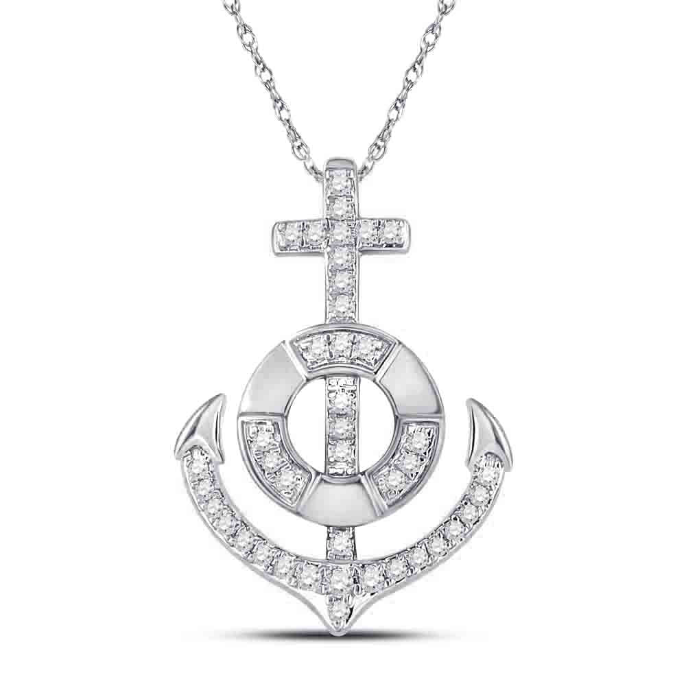 10K White Gold Womens Round Diamond Anchor Nautical Pendant 1/5 Cttw
