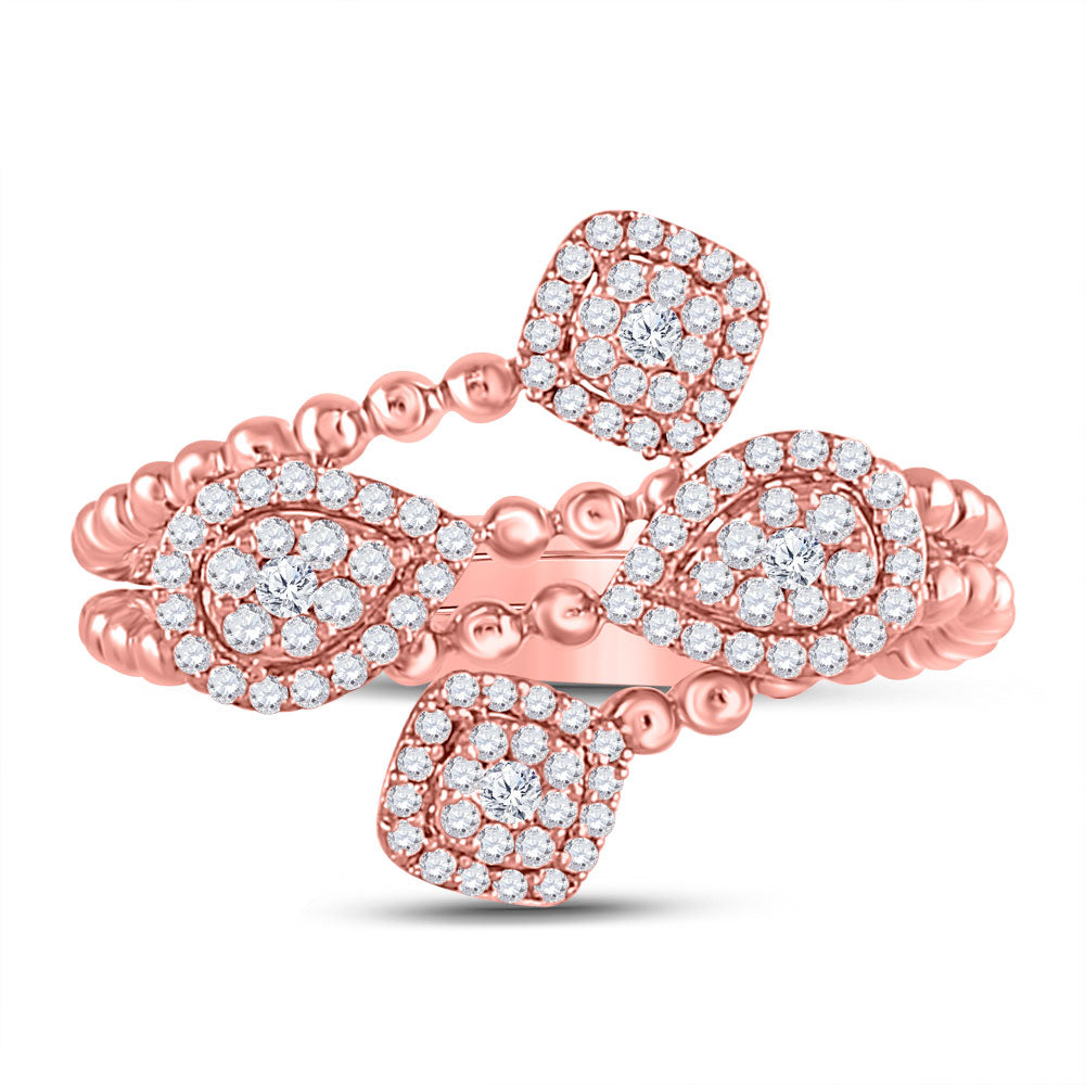 10K Rose Gold Womens Round Diamond Beaded Geometric Wrap Fashion Ring 1/3 Cttw, Womens Size: 5-10