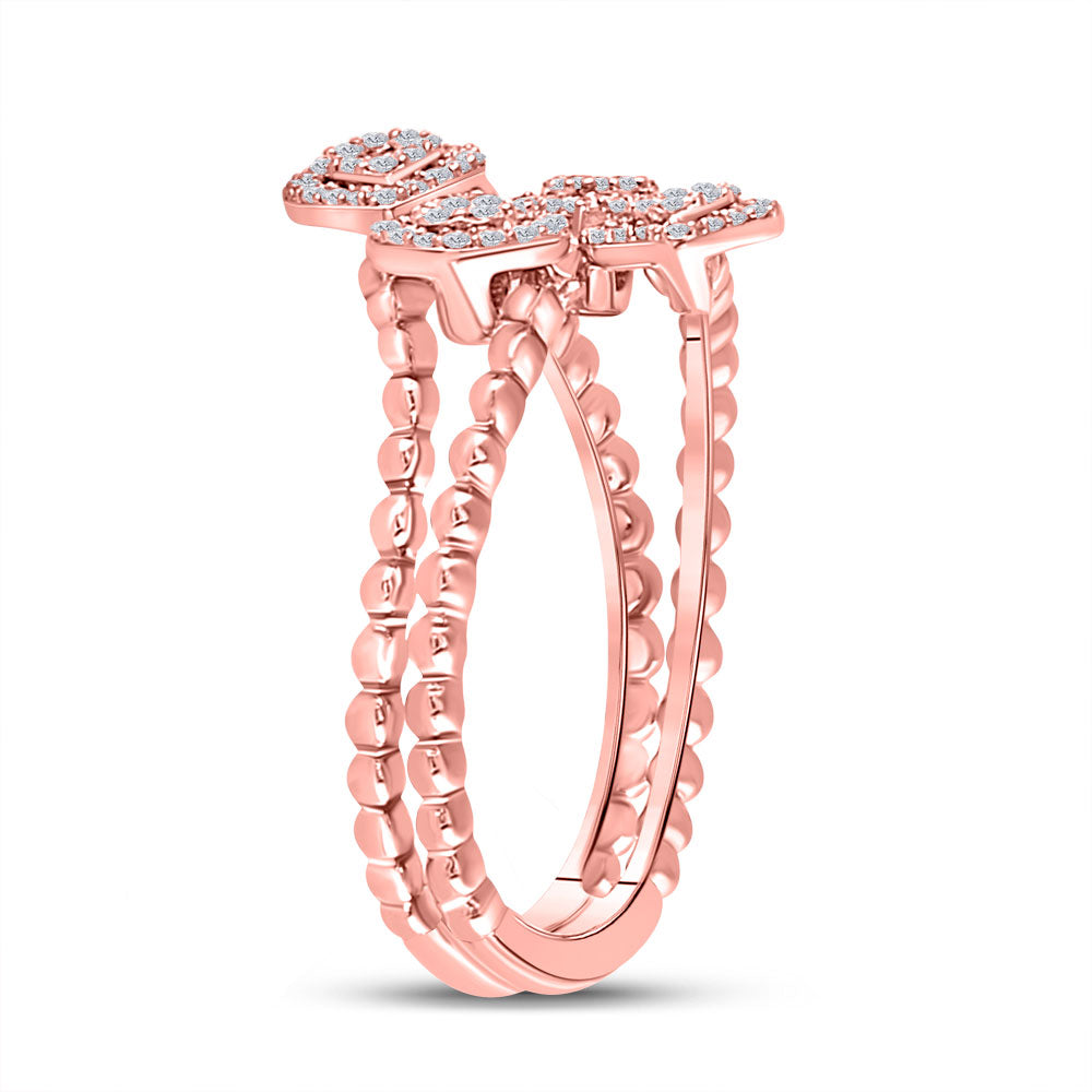 10K Rose Gold Womens Round Diamond Beaded Geometric Wrap Fashion Ring 1/3 Cttw, Womens Size: 5-10