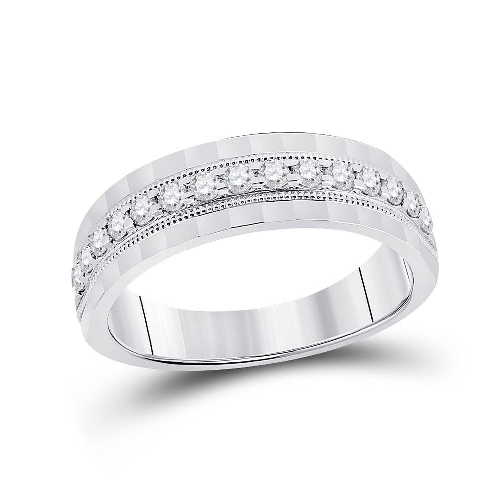 10K White Or Yellow Gold Mens Round Diamond Wedding Single Row Band Ring , Mens Size: 7-13