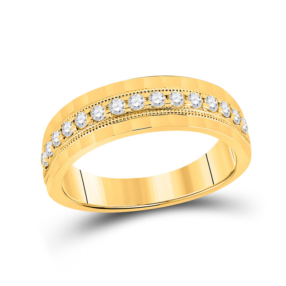 10K White Or Yellow Gold Mens Round Diamond Wedding Single Row Band Ring , Mens Size: 7-13