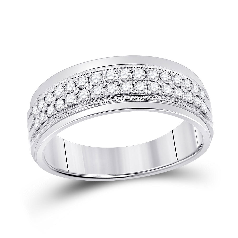 10K White Or Yellow Gold Mens Round Diamond Wedding Machine Set Band Ring , Mens Size: 7-13