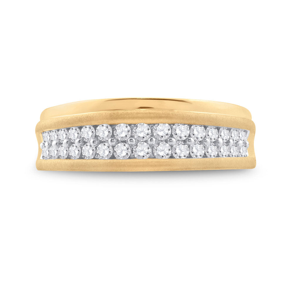 10K Yellow Gold Mens Round Diamond Wedding Double Row Band Ring 3/4 Cttw, Mens Size: 7-13