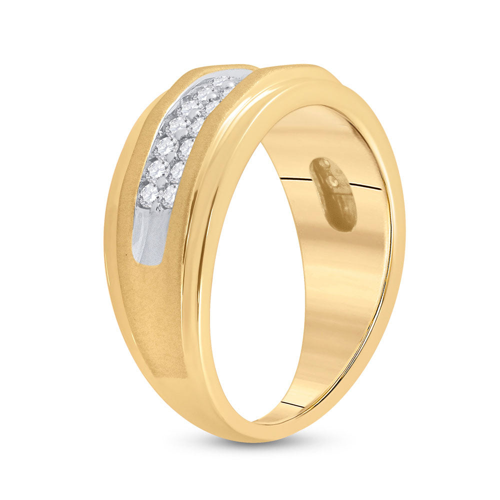 10K Yellow Gold Mens Round Diamond Wedding Double Row Band Ring 3/4 Cttw, Mens Size: 7-13