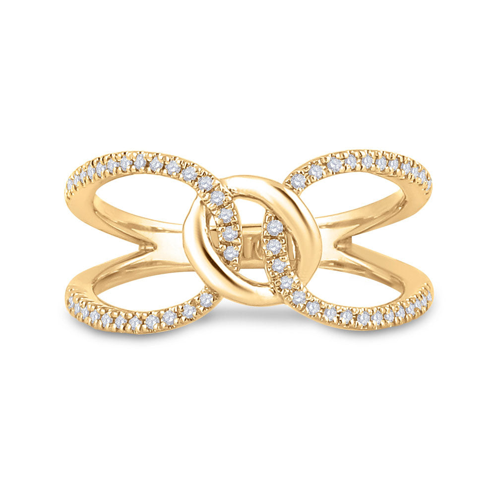 14K Yellow Gold Womens Round Diamond Negative Space Link Fashion Ring 1/6 Cttw, Womens Size: 5-10