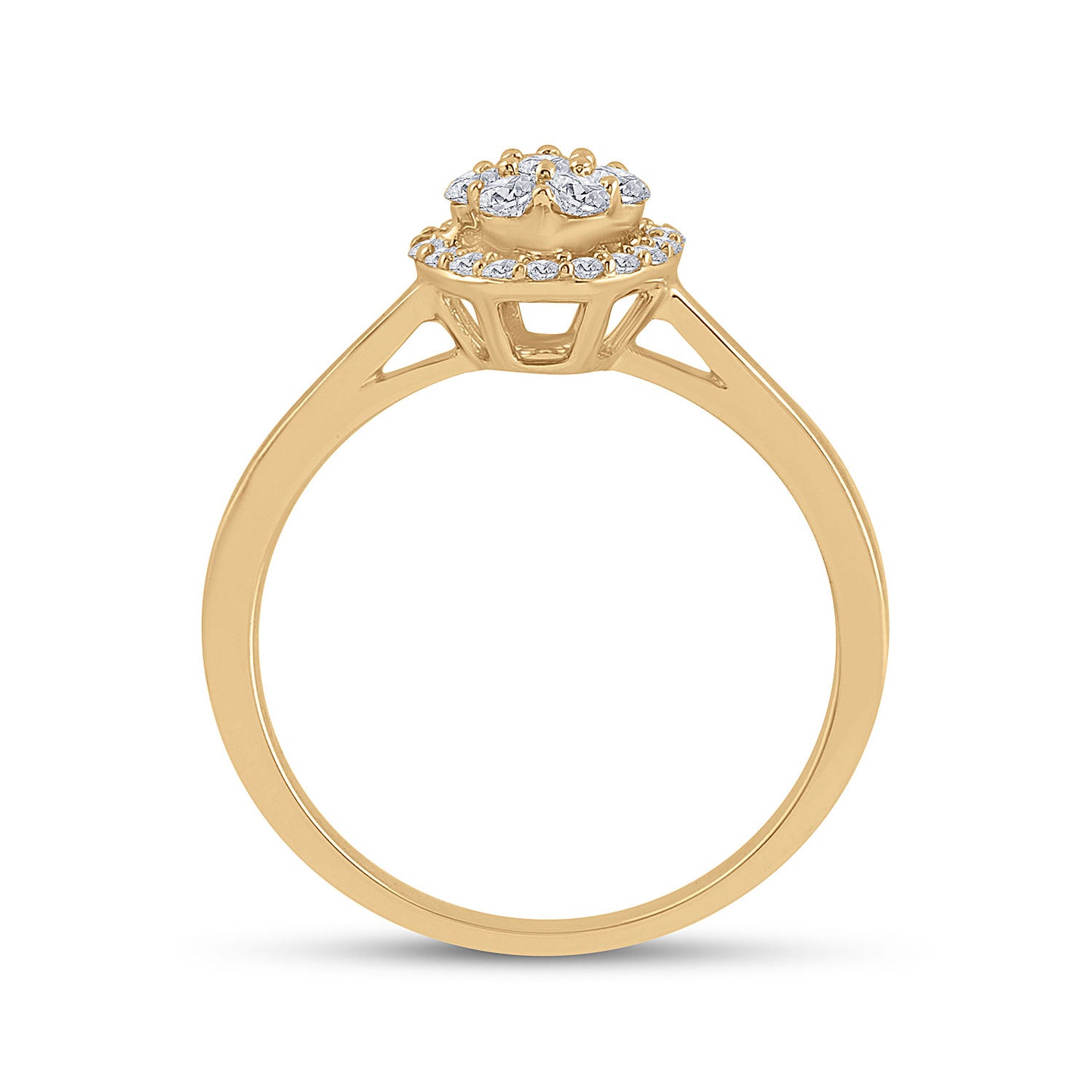 14K Yellow Gold Womens Round Diamond Halo Flower Cluster Ring 1/3 Cttw, Womens Size: 5-10