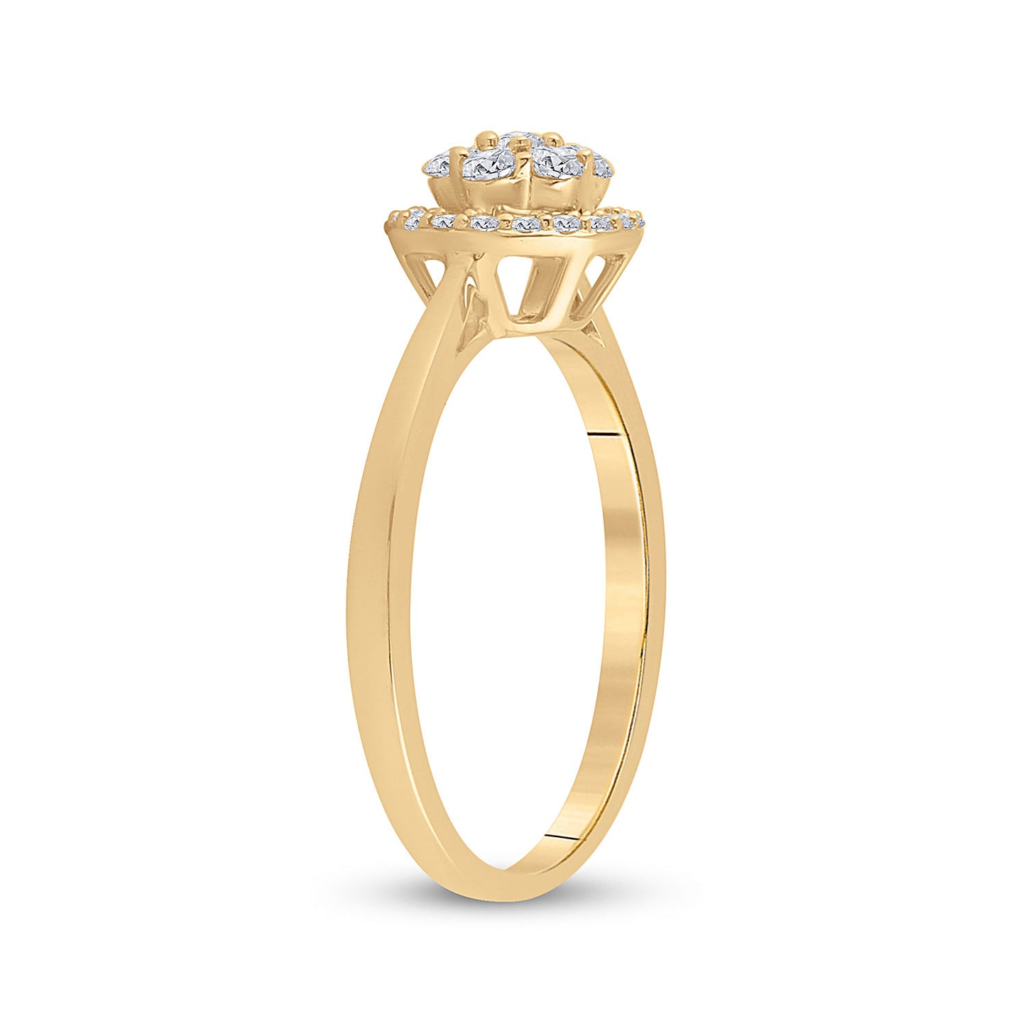 14K Yellow Gold Womens Round Diamond Halo Flower Cluster Ring 1/3 Cttw, Womens Size: 5-10