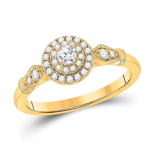14K Yellow Gold Round Diamond Halo Bridal Wedding Engagement Ring 1/3 Cttw, Womens Size: 5-10