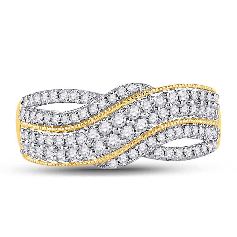 10K Yellow Gold Womens Round Diamond Crossover Band Ring 1/2 Cttw, Womens Size: 5-10