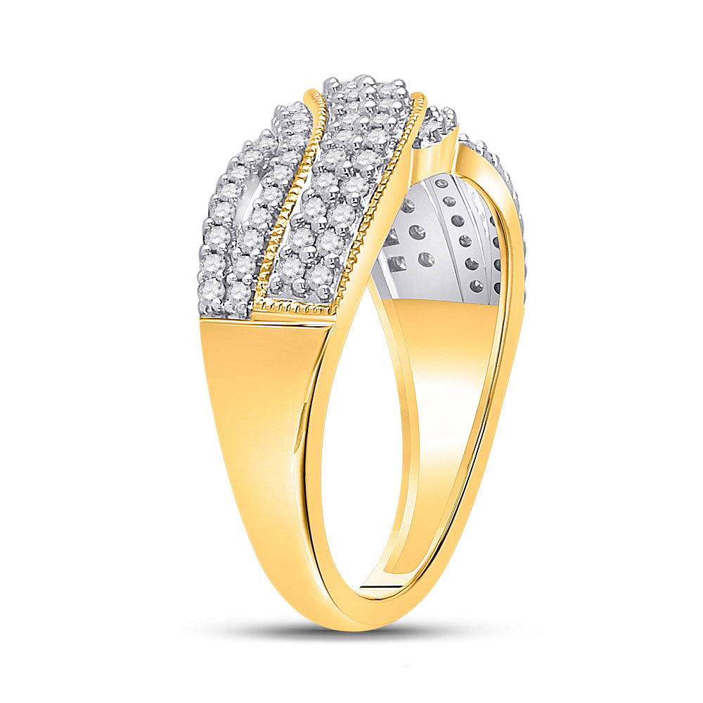10K Yellow Gold Womens Round Diamond Crossover Band Ring 1/2 Cttw, Womens Size: 5-10