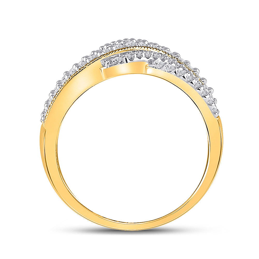 10K Yellow Gold Womens Round Diamond Crossover Band Ring 1/2 Cttw, Womens Size: 5-10