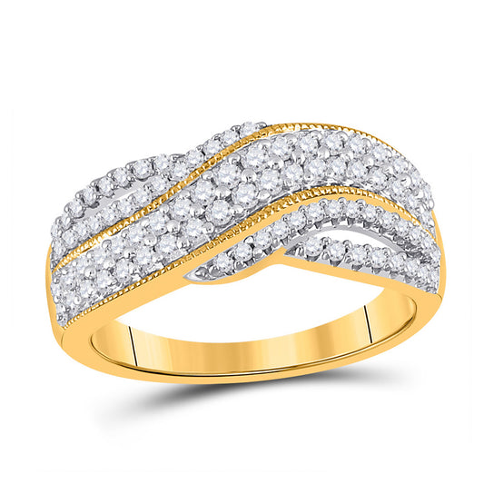 10K Yellow Gold Womens Round Diamond Crossover Band Ring 1/2 Cttw, Womens Size: 5-10