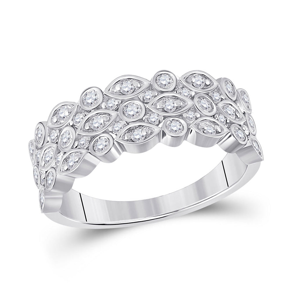 14K White Gold Womens Round Diamond Oval Dot 3-Row Fashion Ring 3/4 Cttw, Womens Size: 5-10