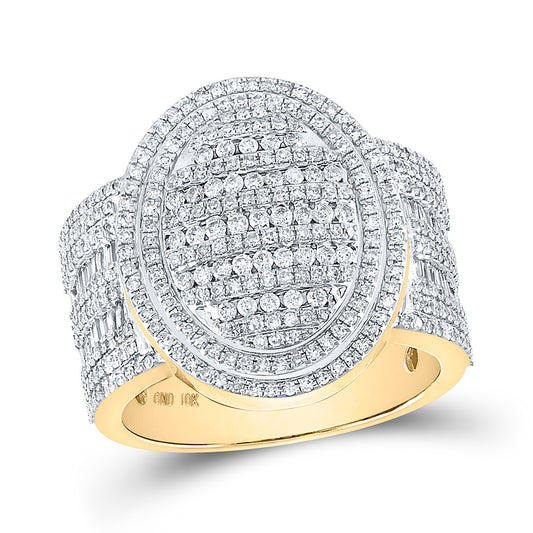 10K Yellow Gold Mens Baguette Diamond Oval Statement Cluster Ring 1-5/8 Cttw, Mens Size: 7-13
