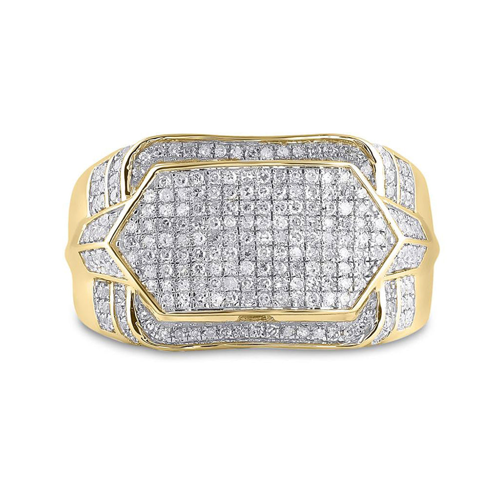 10K Yellow Gold Mens Round Diamond Statement Fashion Ring 3/4 Cttw, Mens Size: 7-13
