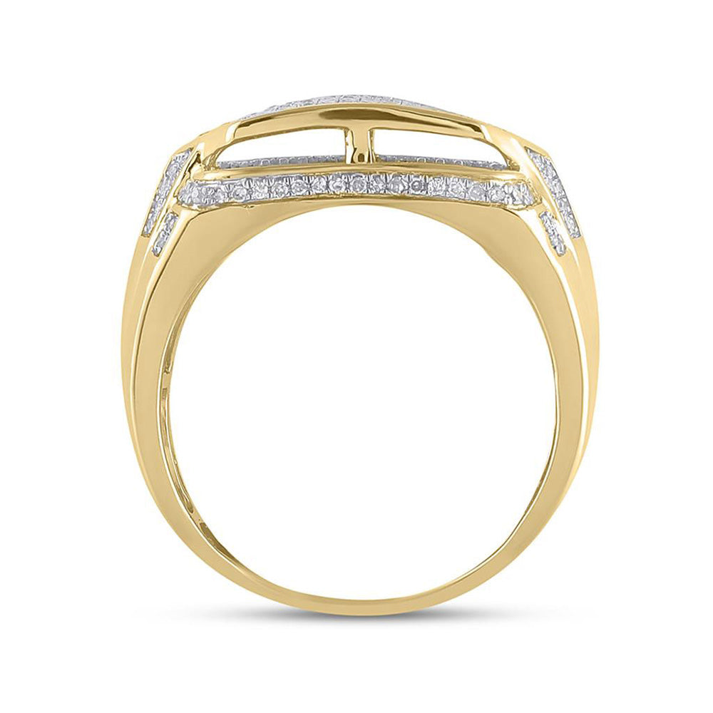 10K Yellow Gold Mens Round Diamond Statement Fashion Ring 3/4 Cttw, Mens Size: 7-13