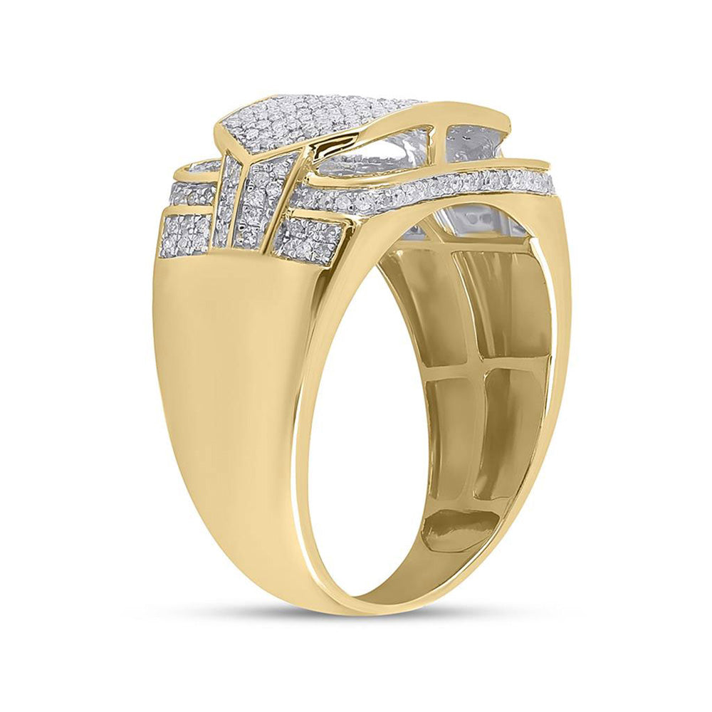 10K Yellow Gold Mens Round Diamond Statement Fashion Ring 3/4 Cttw, Mens Size: 7-13