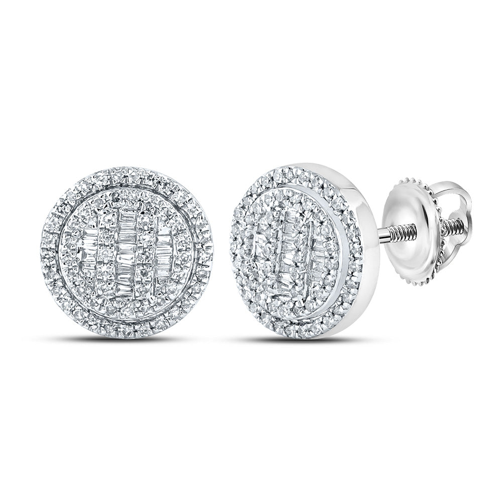 10K Yellow Gold Baguette Diamond Circle Cluster Earrings 1/2 Cttw