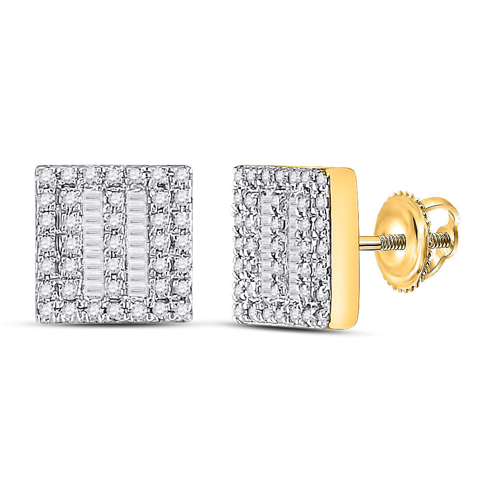 10K Yellow Gold Baguette Diamond Square Earrings 1/3 Cttw