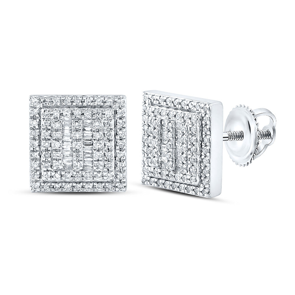 10K Yellow Or White Or Rose Gold Baguette Diamond Square Earrings