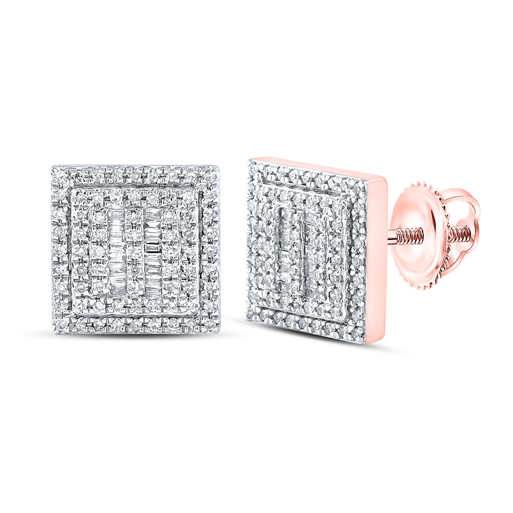 10K Yellow Or White Or Rose Gold Baguette Diamond Square Earrings