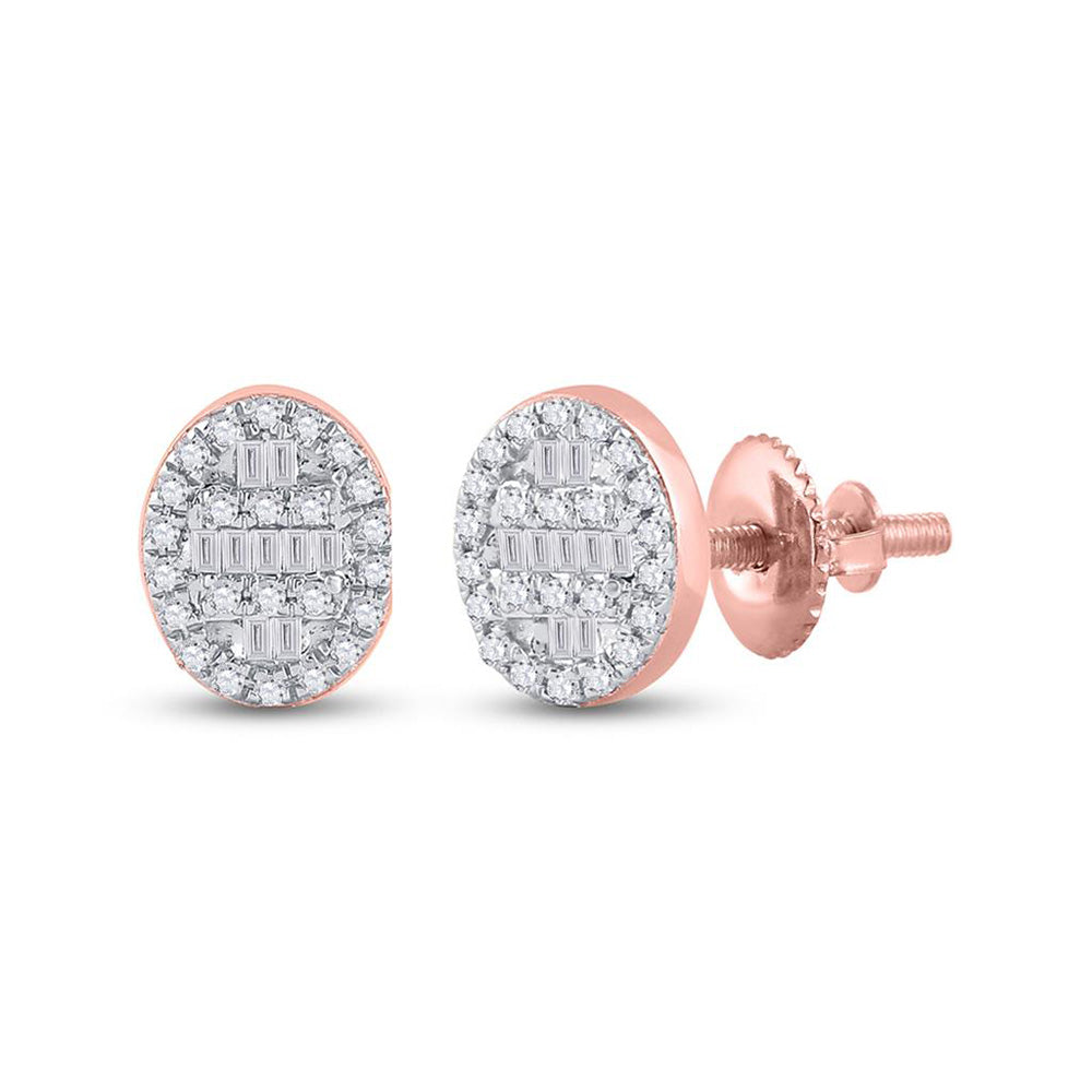 10K White Or Rose Gold Womens Baguette Diamond Oval Cluster Earrings